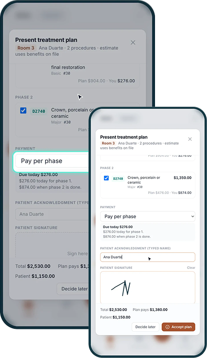 Treatment plan presented and signed on a phone